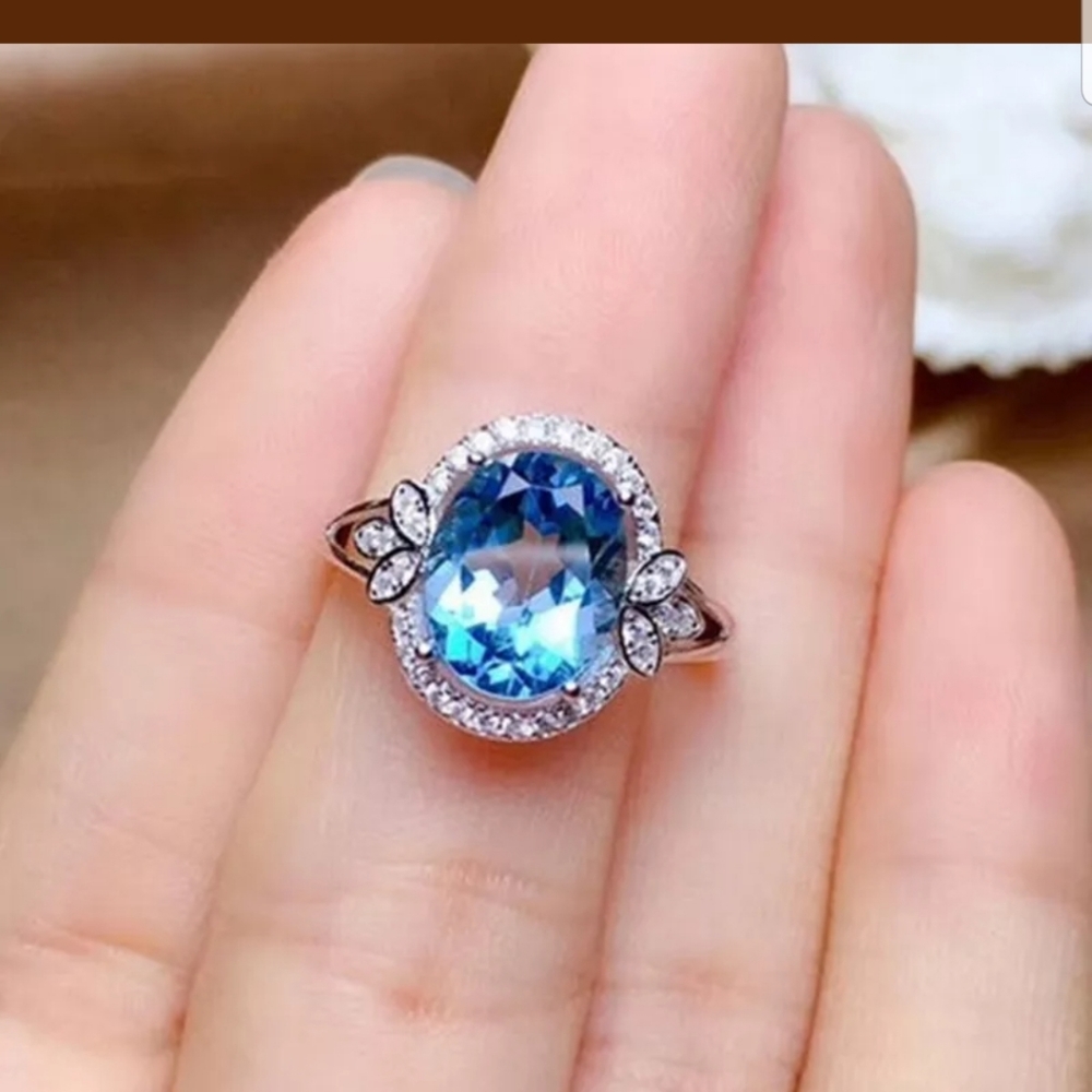 NEW 18k GOLD PLATED WOMEN BLUE AQUAMARINE RING - Picture 4 of 4